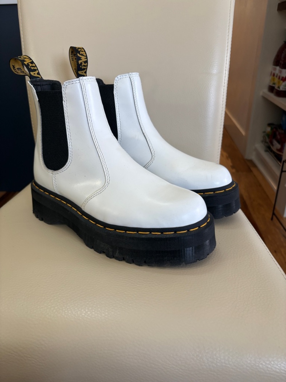 Dr. Martens White Chelsea Platform Boots with Black Sole